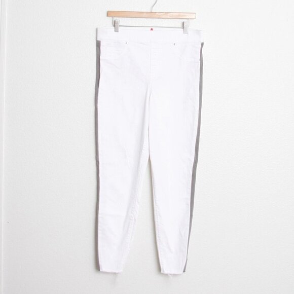 Spanx Distressed Skinny Jeans White With Side Stripe Raw Hem High Rise XL - Picture 2 of 8